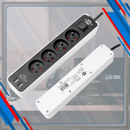 УДЛИНИТЕЛЬ ПИТАНИЯ 4 РАЗЪЕМА 2xUSB