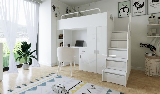 Двухъярусная кровать JSM4 80x190 с графитовыми глянцевыми фасадами