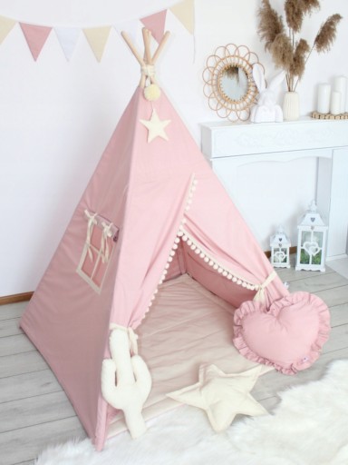 Zestaw Namiot Tipi Brudny Róż + Poduszki + Stabilizator