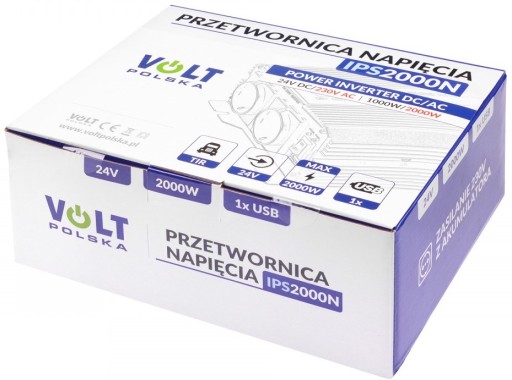 PRZETWORNICA NAPIĘCIA 24V 230V 1000/2000W USB VOLT