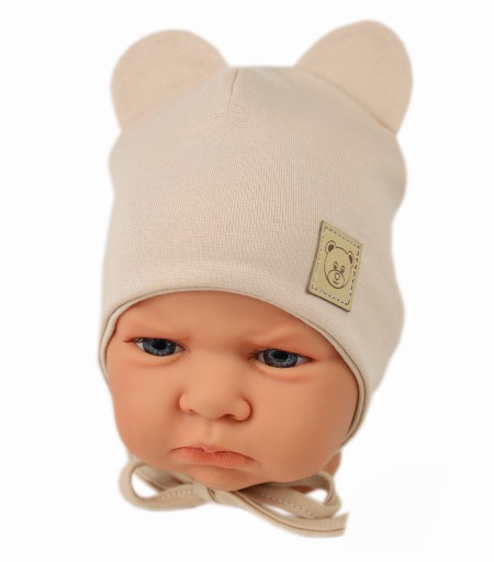 KOMPLET CZAPKA + APASZKA DWUSTRONNA 42-44 WIOSNA / JESIEŃ BEIGE 6m+