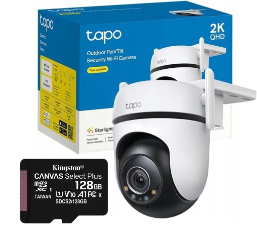 Kamera IP TP-LINK C520WS do Wi-Fi Obrotowa 2K TAPO + Karta Pamięci 128GB