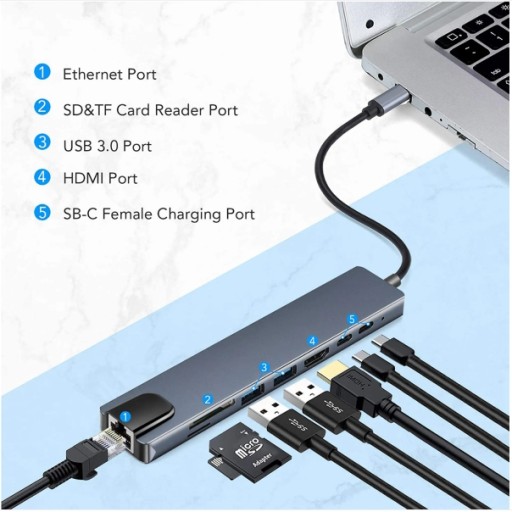 АДАПТЕР-концентратор-разветвитель USB-C TYPE-C НА 4x USB 8в1 ПЕРЕДАЧА