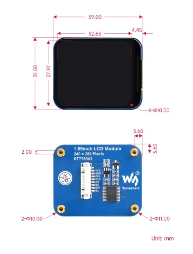 1,69 ЖК-дисплей, 240×280, интерфейс SPI, IPS, 262 тыс. цветов