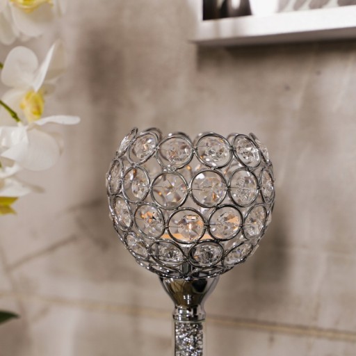 Świecznik Glamour Lampion Chrom Kryształ srebrny