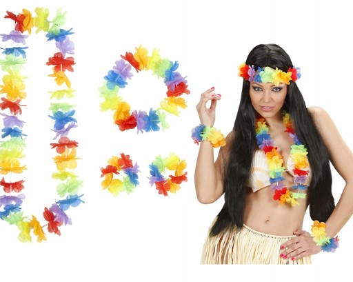 zestaw HAWAJSKI naszyjnik OPASKA hawajska strój ALOHA PARTY KOLOROWY