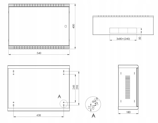 Подвесной шкаф RACK для шкафа 19 дюймов 3U 180 мм RTV CATV