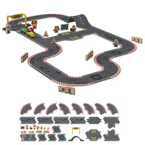 425430 ДЕРЕВЯННЫЙ ПОДНОС Набор Race Track Street Road, 37 предметов, возраст 3+