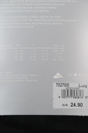 КОЛГОТКИ МУЖСКИЕ PALMERS BAWE 92% S 44-46 ЧЕРНЫЕ -65%