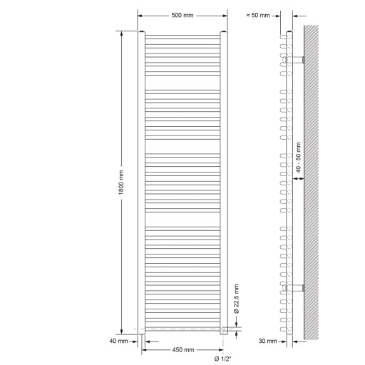 Grzejnik łazienkowy Sahara 500x1800 mm biały
