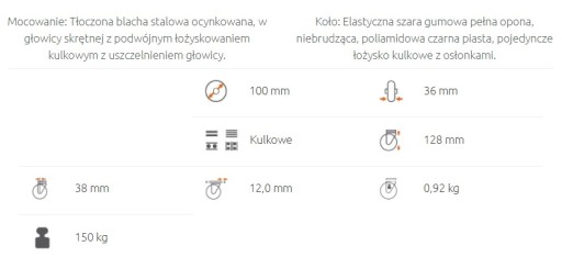 Zestaw 100 mm 4 szt guma koło OTWÓR 600 KG kulkowe