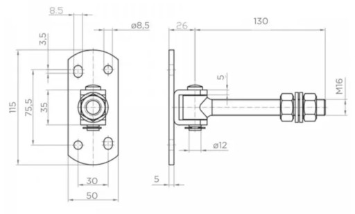 ПЕТЛЯ РЕГУЛИРУЕМАЯ M16 L-130 ДОСКА 115х50х5 4 ШТ.