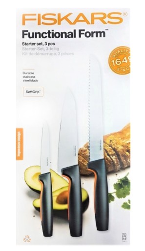 FISKARS KOMPLET STARTOWY SZEFA KUCHNI 6 OSTRYCH NOŻY KUCHENNYCH + OSTRZAŁKA