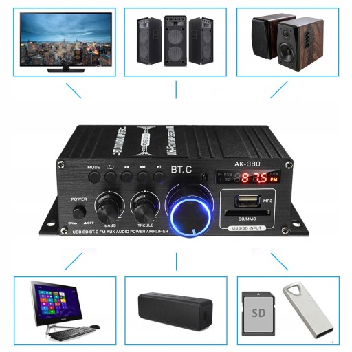 УСИЛИТЕЛЬ ДЛЯ BLUETOOTH 5.0 РАДИО MP3 FM ДИНАМИКИ