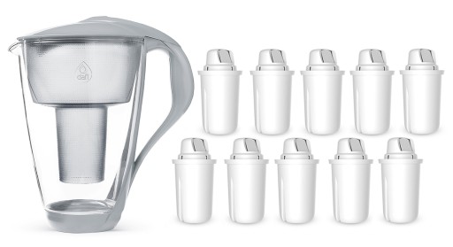 SZKLANY DZBANEK DAFI Crystal STALOWY + 10 filtrów