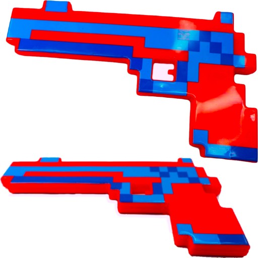PISTOLET MINECRAFT NA BATERIE PIXEL ŚWIECĄCY + DŹWIĘKI BROŃ Z GRY MAJKRAFT