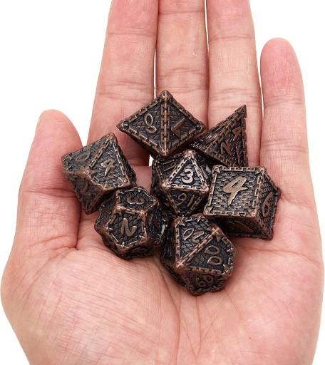 MIEDZIANE WIĘZIENIE ZESTAW 7 METALOWYCH KOŚCI RPG