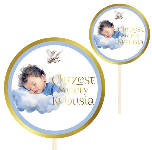 OZDOBA TOPER TOPPER NA TORT CHRZEST ŚWIETY imię CHŁOPIEC Niebieski
