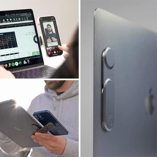 Универсальный магнитный держатель для смартфона, крепящийся к ноутбуку.