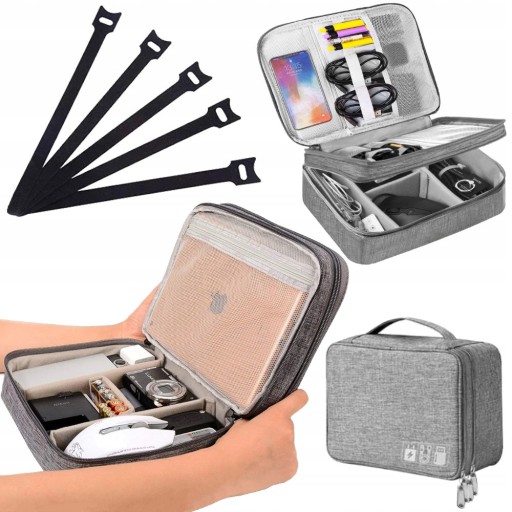 ORGANIZER TORBA ETUI PODRÓŻNA NA KABLE ELEKTRONIKĘ 5 RZEPÓW GRATIS POJEMNA