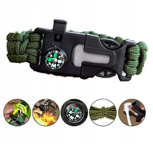Bransoletka PARACORD survival 5w1 linka nóż kompas