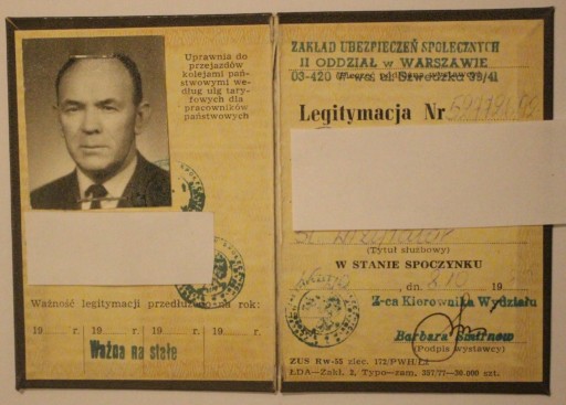 Удостоверение личности ZUS - УЧРЕЖДЕНИЕ СОЦИАЛЬНОГО СТРАХОВАНИЯ 1992 г.