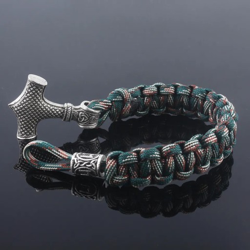 Браслет THOR'S Hammer, Nordic Viking, металлическая оплетка, якорь, Руны 24ч