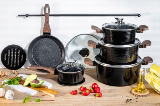 Czarny Zestaw Garnków Garnki Komplet NON-STICK 12 EL. EdenBerg PREMIUM