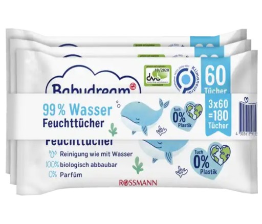 ВЛАЖНЫЕ САЛФЕТКИ BABYDREAM 99% ВОДЯНЫЕ САЛФЕТКИ 3x180=540 шт.