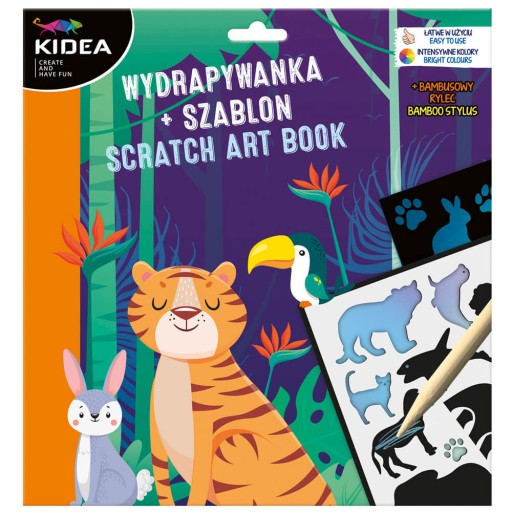 Царапальная игра с шаблонами KIDEA, 3 листа Животные