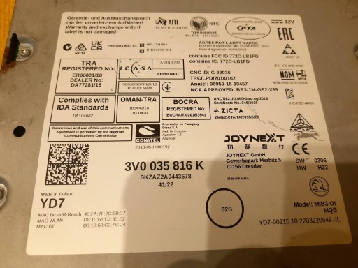 Skoda Scala Octavia Navigation Reader 3V0035816K