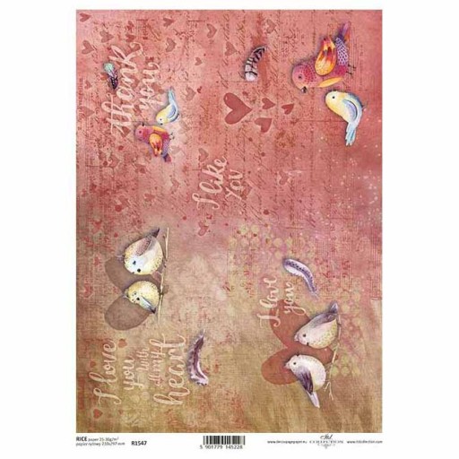 Papier ryżowy do decoupage R1547 A4 ptaszki miłość