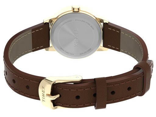 Женские золотые часы на коричневом кожаном ремешке Timex, подсветка INDIGLO