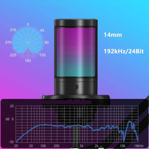 ЦВЕТНОЙ КОНДЕНСАТОРНЫЙ МИКРОФОН RGB С USB-РАЗЪЕМОМ С КНОПКОЙ ОТКЛЮЧЕНИЯ ЗВУКА