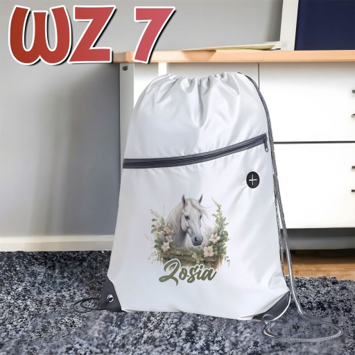 BIAŁY WOREK PLECAK SZKOLNY NA BUTY DO SZKOŁY PRZEDSZKOLA KOŃ KONIE KONIKI