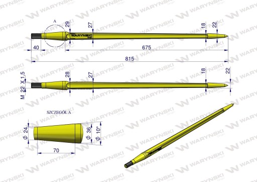 Ząb ładowacza uniwersalny Z L- 880 mm zastosowanie 5193-FT88N Tur WARYŃSKI
