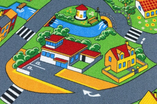 Коврик для детской комнаты мальчика «Город и дорога», из фетра, Little Village, 150x300 см