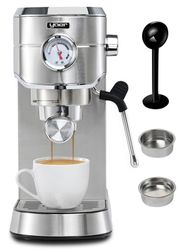 Кофемашина Yoer INOX с напорным фильтром 1,2 л 20 бар 1450 Вт + БАРОМЕТР