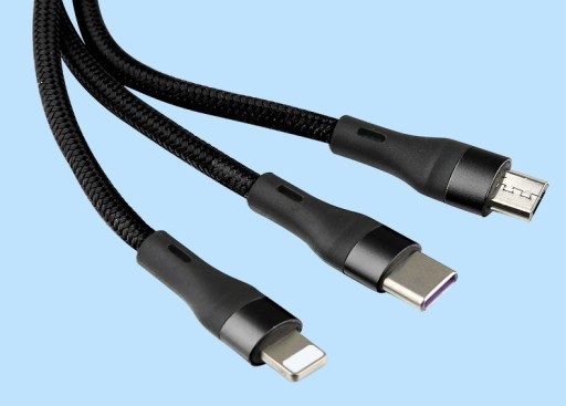 Кабель USB/USB-C 3в1, кабель для зарядки USB-C/Lightning/micro USB