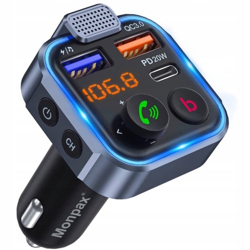 АУДИОПЕРЕДАТЧИК BLUETOOTH FM MP3 BT БЫСТРОЕ ЗАРЯДНОЕ УСТРОЙСТВО 3X USB QC 3.0 RGB