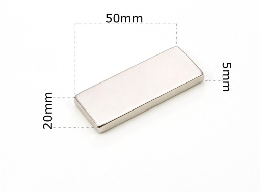 MOCNY MAGNES NEODYMOWY PŁYTKOWY 50x20x5 - 5 SZTUK / MAGNESY NEODYMOWE /