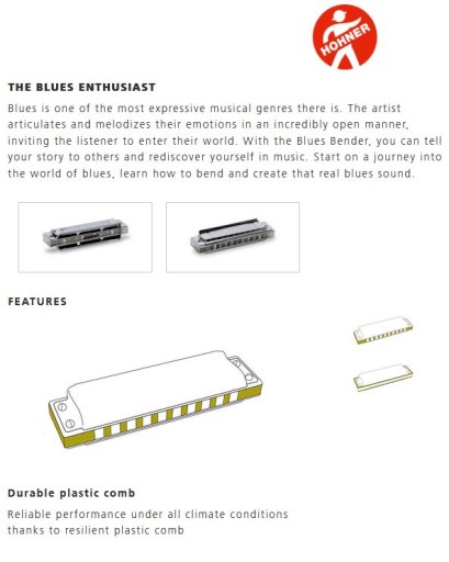 Blues Bender G-Dur - Harmonijka ustna diatoniczna grzebień Clear ABS Hohner