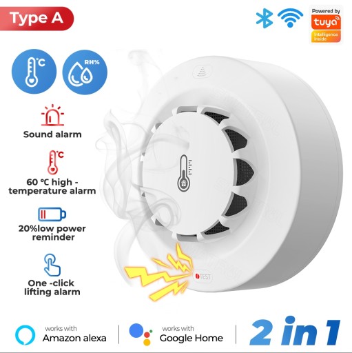 Датчик дыма температуры и влажности TUYA WiFi/беспроводная сигнализация WIFI