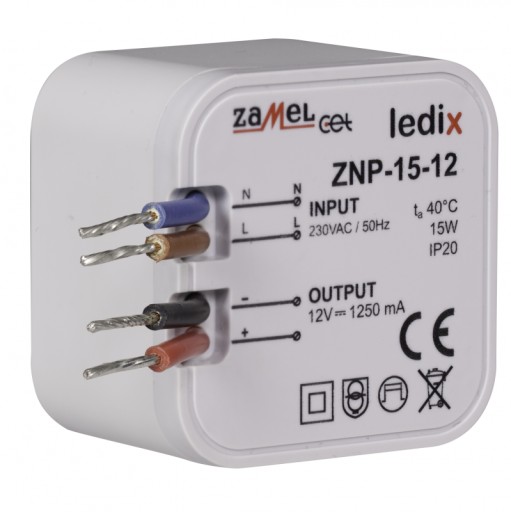 БЛОК ПИТАНИЯ ДЛЯ СВЕТОДИОДОВ ZAMEL LEDIX 12В 15Вт DOPUSZK ZNP-15-12