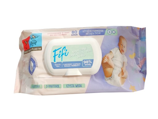 FIFI WIPES CHUSTECZKI NAWILŻANE WODĄ 98% Z ALANTOINĄ 80SZ WYGODNE ZAMYKANIE