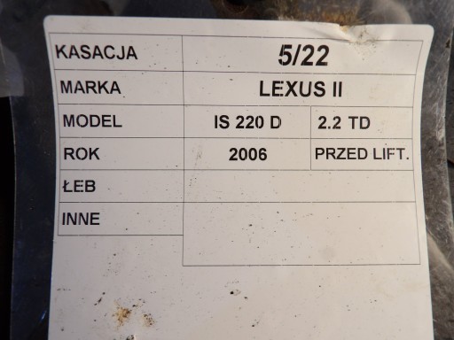 Tylny most Lexus IS 220 II 2,2d