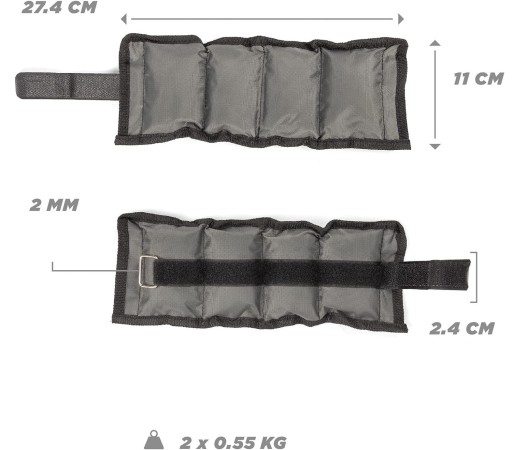 ВЕС НА ЗАПЯСТЬЯ, РУКИ, ГОЛОВОДЫ НОГ, ВЕС 2 x 550 Г, РЕГУЛИРУЕМЫЙ
