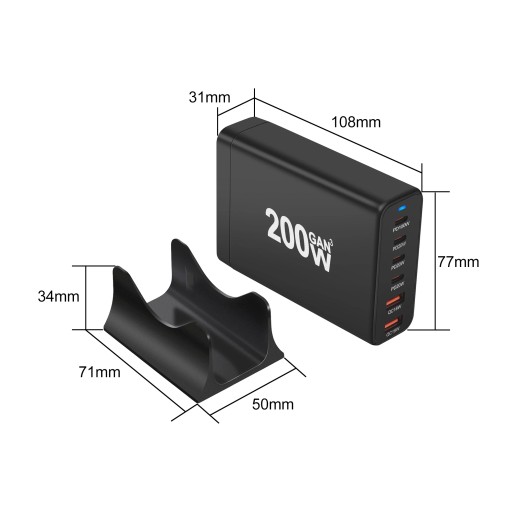 Зарядное устройство GaN мощностью 200 Вт, 6 портов USB Type C, зарядное устройство PD, быстрая зарядка 3.0, USB Type C