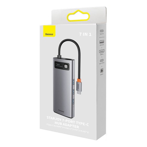 АДАПТЕР-ХАБ BASEUS 7 В 1 USB-C НА 3X USB3.0/HDMI/USB-C PD/VGA/ETHERNET RJ45