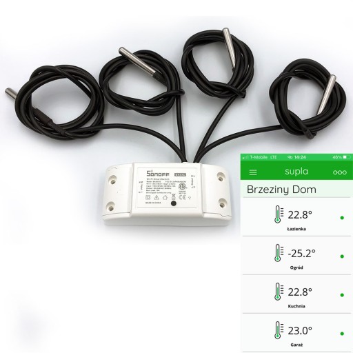 Датчик температуры Sonoff wifi 4xDS18B20 10 метров, термостат